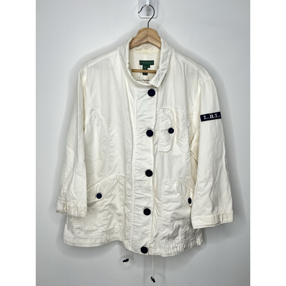 RALPH LAUREN JEANS CO Womens 2X White Denim Jacket Nautical Zip Button Boating